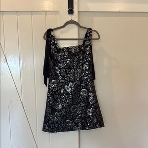 Alice + Olivia Black Mini Dress with Silver Flowers